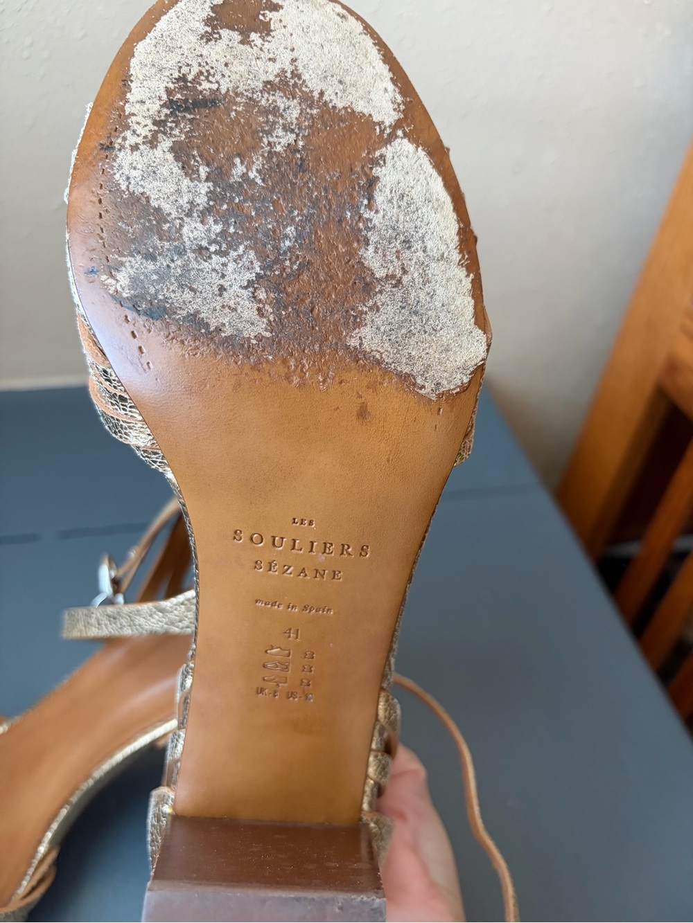 Sezane Gold Strappy High-Heel Sandals for Women 41/10 - Picture 6 of 7